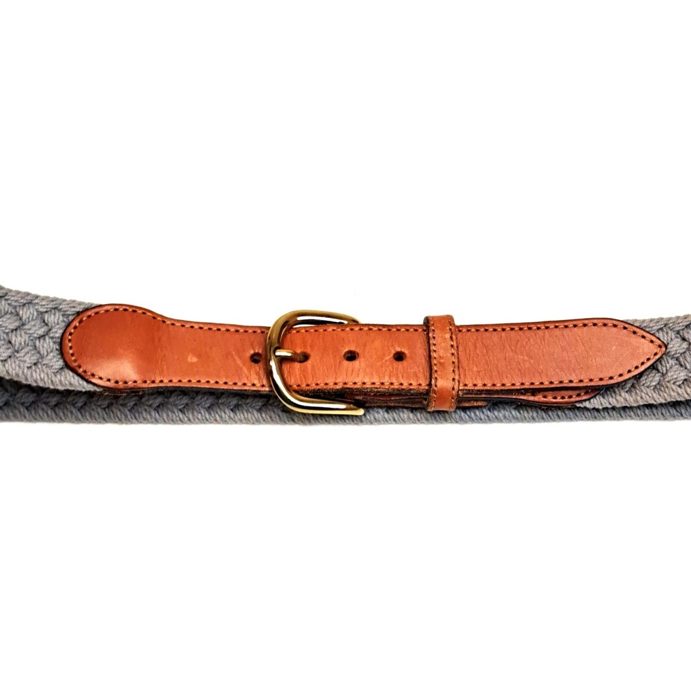 Preppy Classic Men's Belt Light Blue Woven Yarn Fabric w/ Leather Buckle Sz 34 M